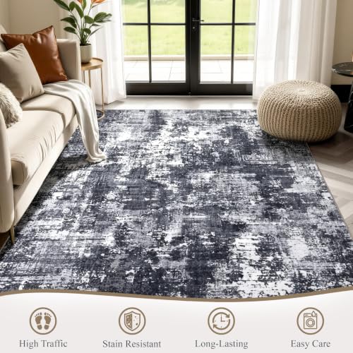 6x9 Washable Area Rug (Black & White / 6' x 9' (Rectangular))