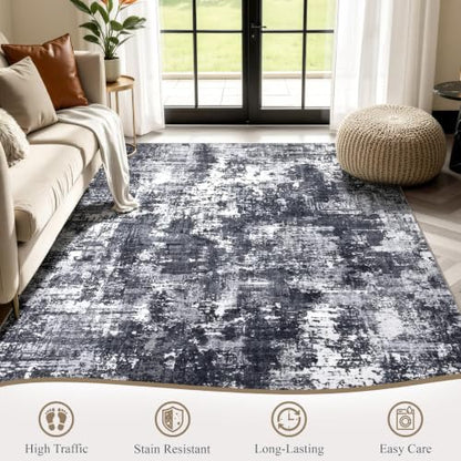 6x9 Washable Area Rug (Black & White / 6' x 9' (Rectangular))