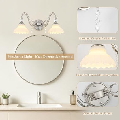Brushed Nickel Bathroom Vanity Light (Nickel and White / 2-Light)