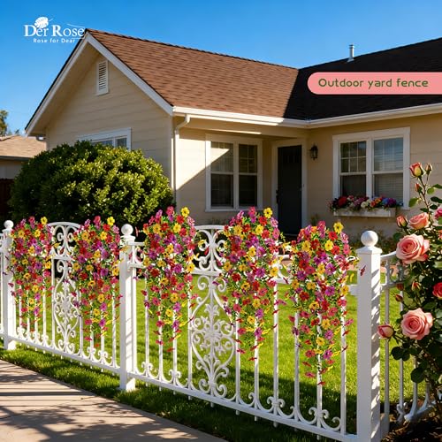 UV Resistant Artificial Hanging Flowers for Outdoors (Colorful)