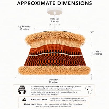 10in Boho Handwoven Pendant Light Shade with Raffia Fringe Ceiling Decor