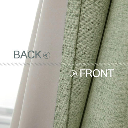 100% Blackout Linen Curtains for Bedroom 52x45 Inches Sage Green (Sage Green / 52"W x 45"L (Pack of 2))