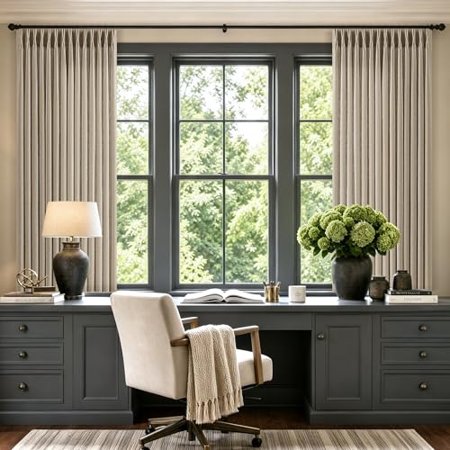 Pinch Pleated Flax Linen Semi Sheer Memory Trained Short Curtains W40xL63 (Burlywood Birch / 40"W x 63"L (Pack of 2))