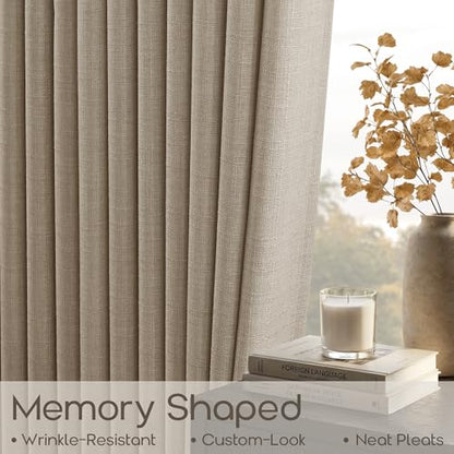 Burlywood Birch Pleated Semi Sheer Linen Blend Curtains 80 Inches Long (Burlywood Birch / 40"W x 80"L (Pack of 2))