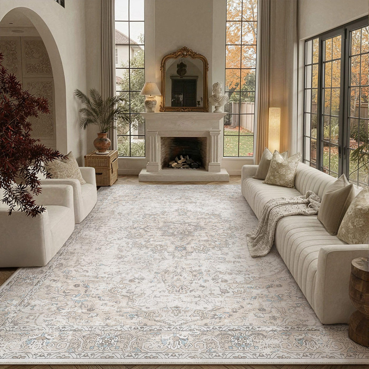 Beige Area Rugs 10x14 Washable Rug Indoor Carpet (Multi Beige / 10' x 14' (Rectangular))