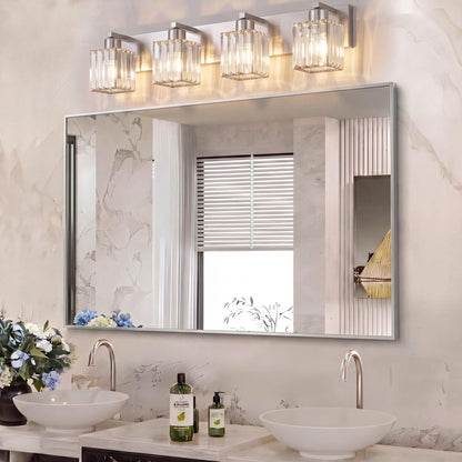 Modern Bathroom Vanity Light (Nickel & Square / 4-Light)