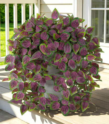 Fake Plants Artificial Hanging Plants for Outdoors Outside Decor (Coleus-purple)