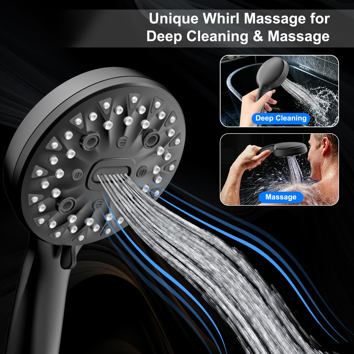 Dual Rainfall Shower Head With 8 (Matte Black)