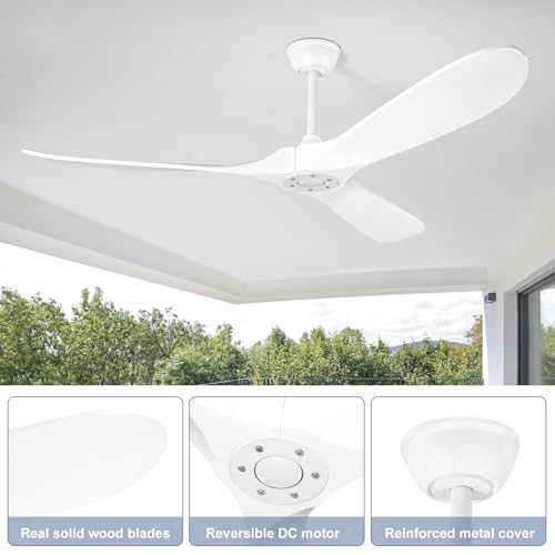 Solid Wood Ceiling Fans no Light (60 inch / White)