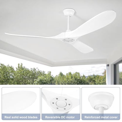 Solid Wood Ceiling Fans no Light (60 inch / White)