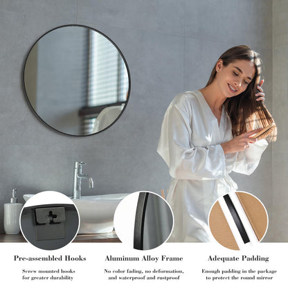 24 Inch Round Wall Mirror (Metal-black / 24"L x 24"W / Round)