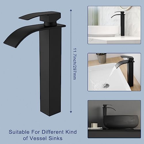 Tall Bathroom Faucet Vessel Sink Faucet with Drain (With Drain / Matte Black)