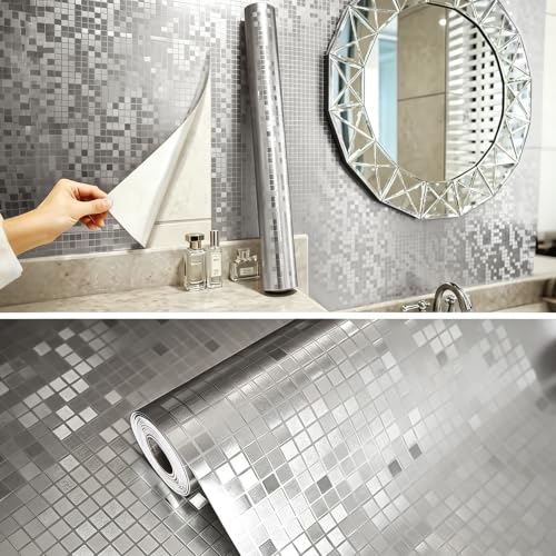 Metallic Brushed Texture Peel and Stick Wallpaper 17.72in x 118in Thick Vinyl Self Adhesive with Air Guide Slot Removable Contact Paper for Kitchen Backsplash