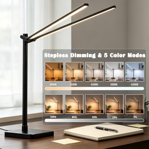 Desk Lamp for Home Office with USB C Charging Ports Wireless Charger
