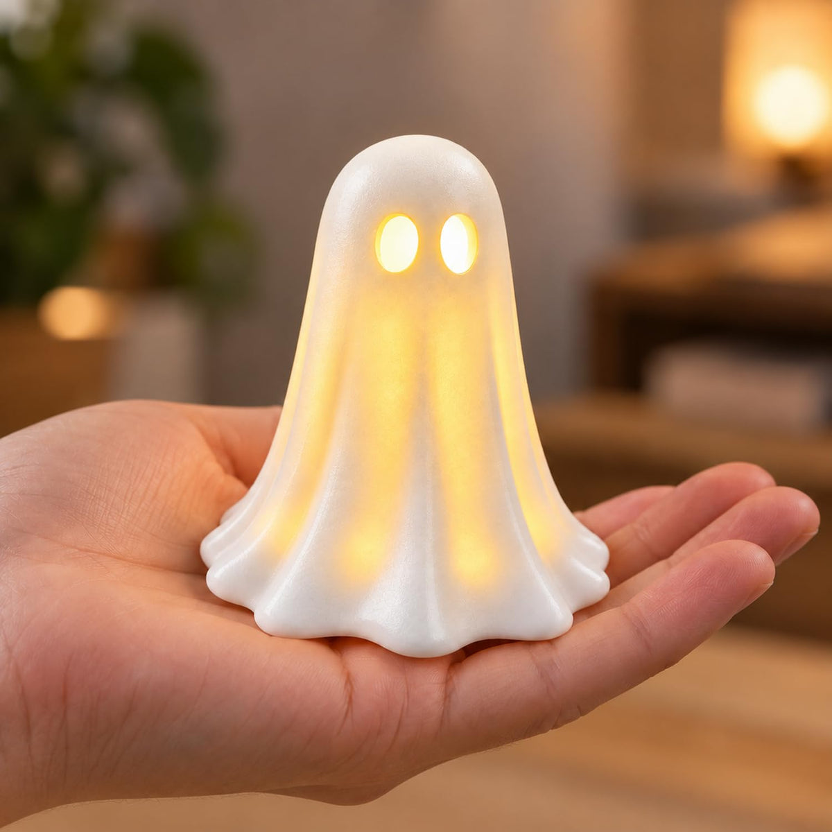 Halloween Ghost Statue Cute Night Light Figurine Halloween Desk Ornaments Resin Mini Ghost Sculpture Decoration for Home Holiday Party Desktop Shelf Ornament Gifts (Style 6)