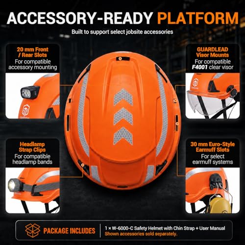 W-6000-C Hard Hat with Chin Strap, Type II Class E 20,000V (ANSI/ISEA Z89.1-2014 R2019), Non-Vented Safety Helmet-Style Fit with EPS Liner, for OSHA Worksites