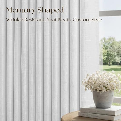 Snow White Pleated Linen 100% Blackout Curtains 100 Inches Long for Bedroom (Snow White / 50"W x 100"L (Pack of 2))