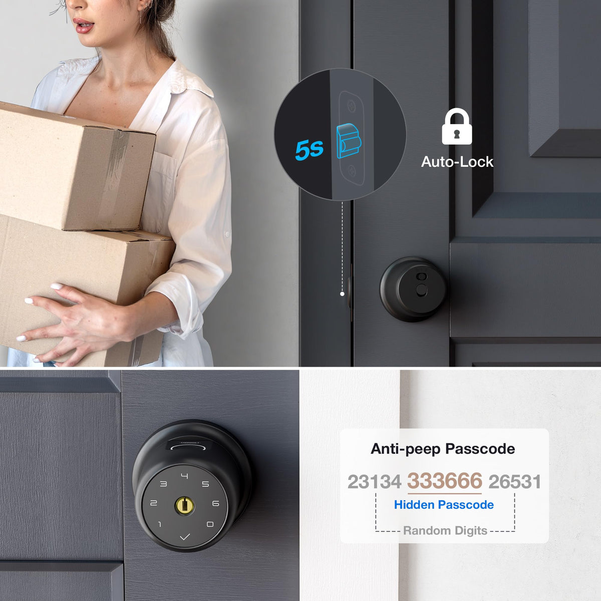 G1 Fingerprint Door Knob Lock with Keypad (Coal Black)