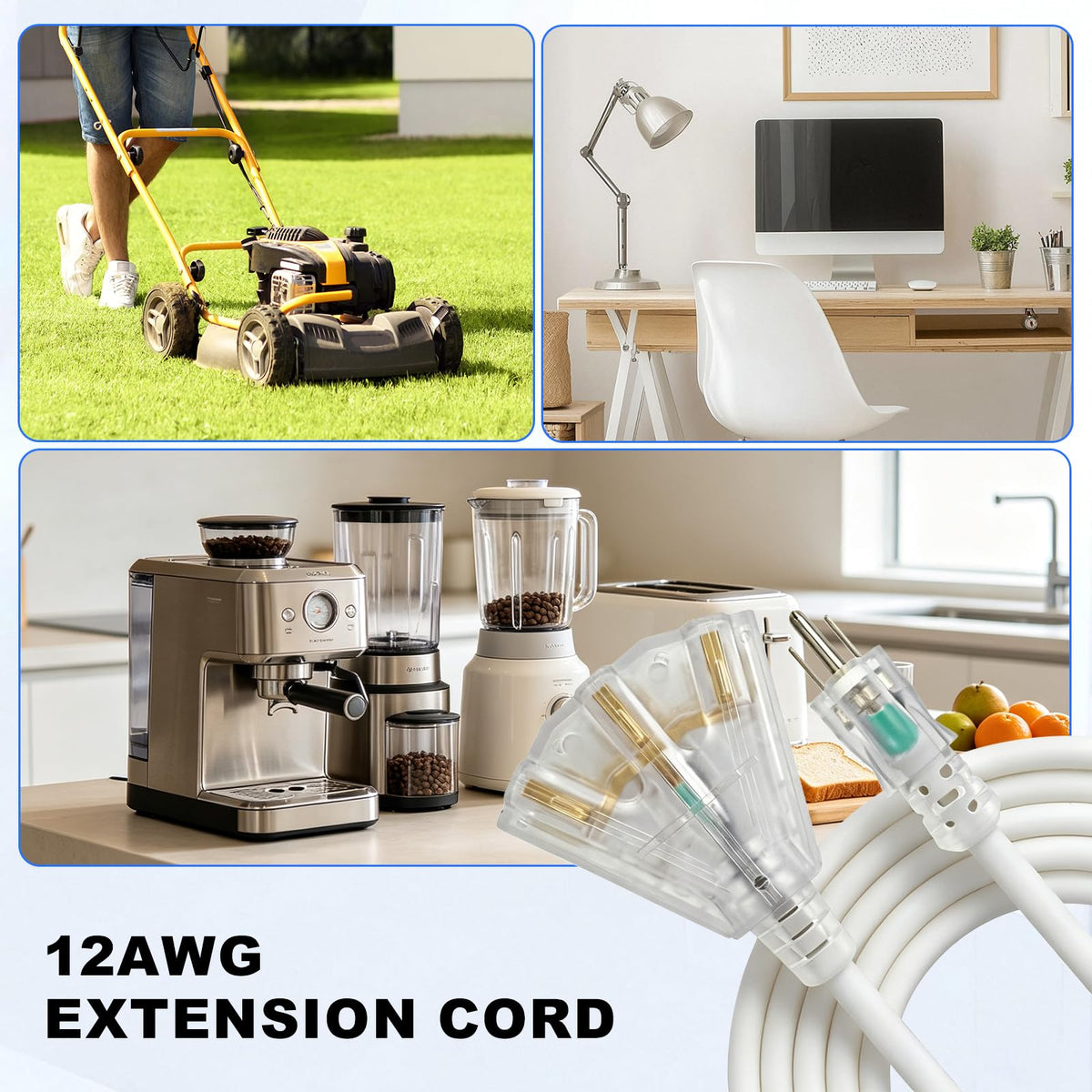 12 Gauge Outdoor Extension Cord 3 Outlet (White / 25FT)