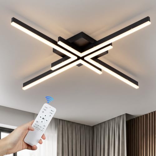 Ceiling Light Fixture Sputnik LED Dimmable Black Flush Mount with Remote (4-light)