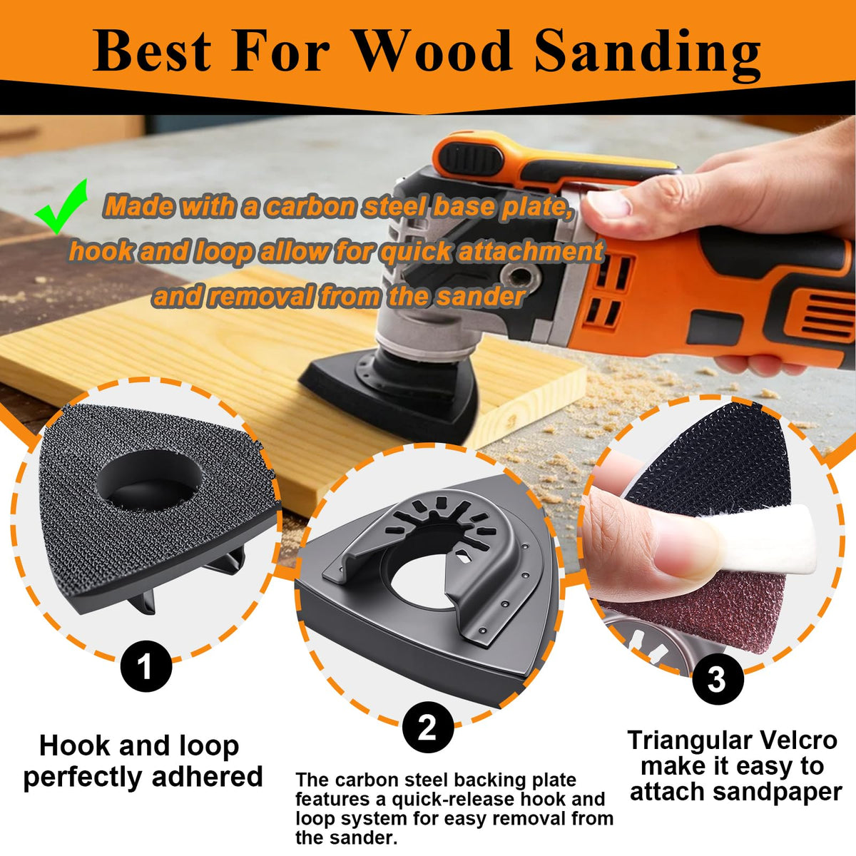 114Pcs Oscillating Tool Sanding Pads Kit 2Pcs Triangle Sanding Pads and 2Pcs Finger Sanding Pad 110Pcs Sandpaper Grit