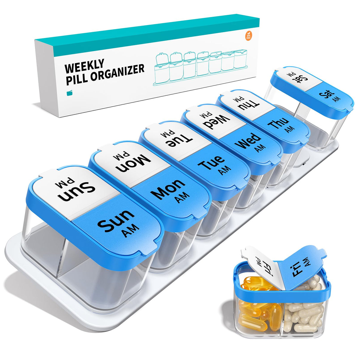 Large Pill Organizer 2 Times a Day (Blue)