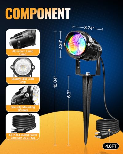 RGBW Spot Lights Outdoor 12W Color Changing Landscape Lighting Remote Control 120V RGBW Landscape Lights Waterproof LED Outdoor Spotlights for Yard Garden Patio Lawn Decorative