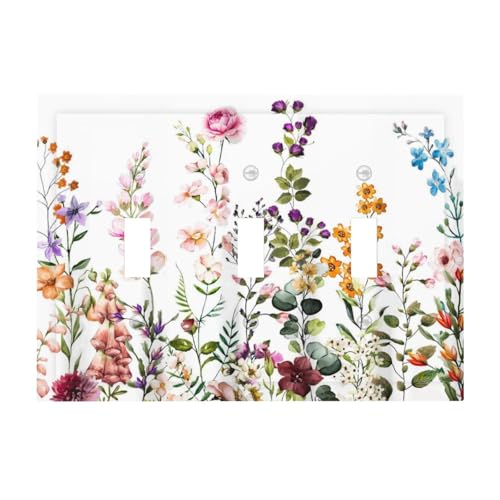 Wildflower Floral Plant Decorative Light Switch Cover Colorful Flower Switch Plate Covers Single Blank Wall Plates Electrical Faceplate for Kitchen Bathroom Bedroom 5" x 3"