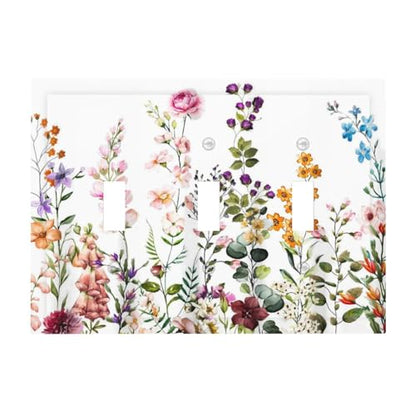 Wildflower Floral Plant Decorative Light Switch Cover Colorful Flower Switch Plate Covers Single Blank Wall Plates Electrical Faceplate for Kitchen Bathroom Bedroom 5" x 3"