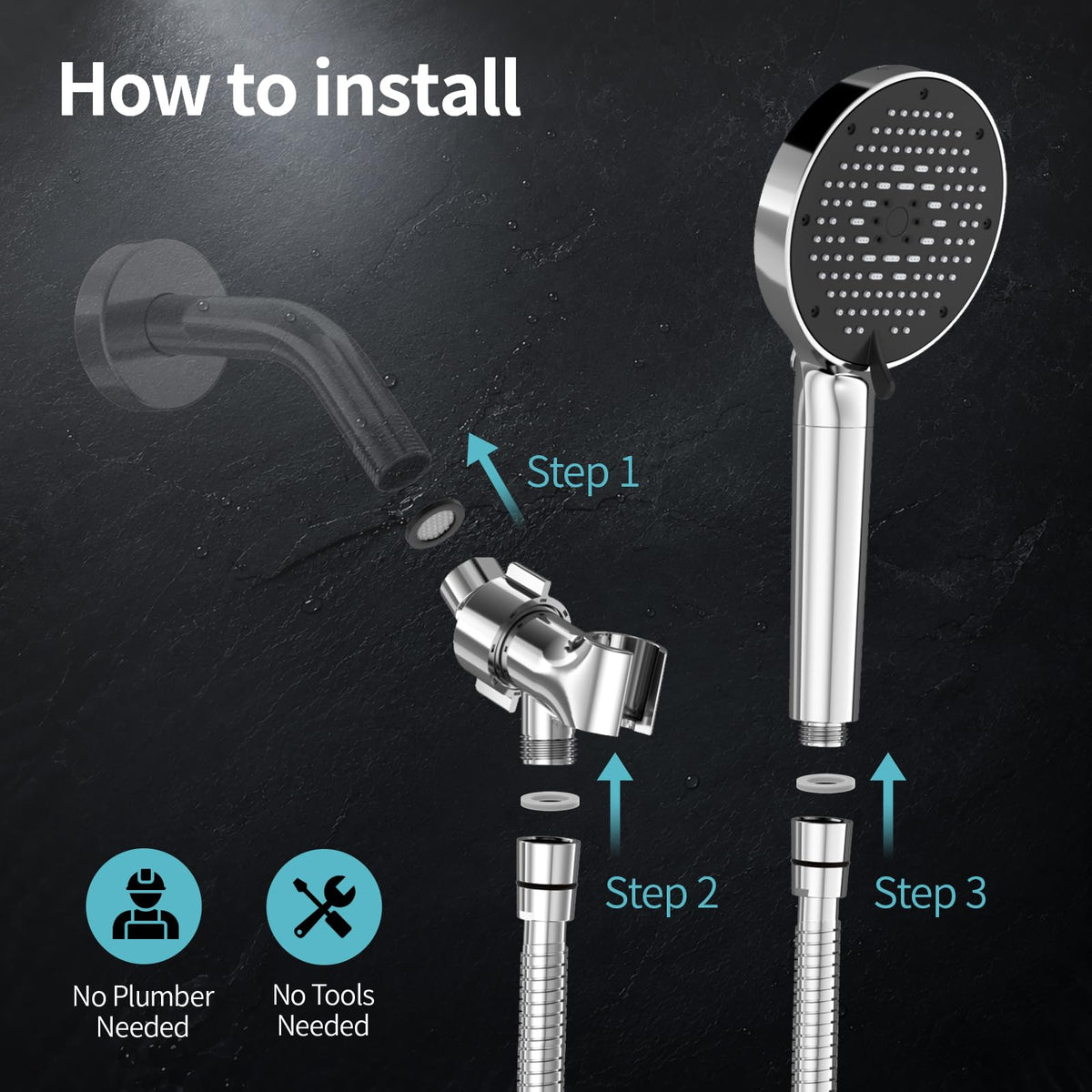 High Pressure Filtered Handheld Shower Head 9 Spray（4 filters） (2.5 Gallon Per Minute+4 Filters / Chrome)