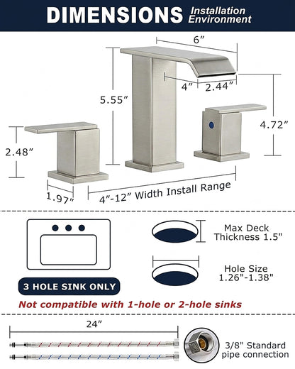 SSREEZNX Bathroom Sink Faucet 3 Hole (Modern Widespread - 8" / Brushed Nickel)