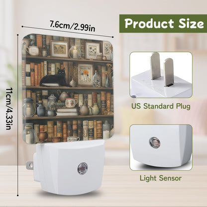 Night Light Vintage Bookshelf Cat Night Lights Plug into Wall for Bedroom Bathroom Hallway Kitchen (Vintage Bookshelf Cat)