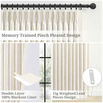 102 Inch Long Curtains Extra Wide 70 Inch Width Blackout Pinch Pleat Drapes for Living Room Patio Sliding Door Natural Linen Heavy Insulated Farmhouse for 60W Large Window (Birch / 70"W x 102"L (Pack of 1))