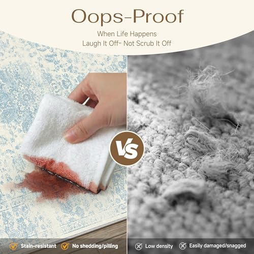Blue 2x6 Runner Rug Washable Vintage Rug Carpet (Y|blue / 2' x 6' (Runner))