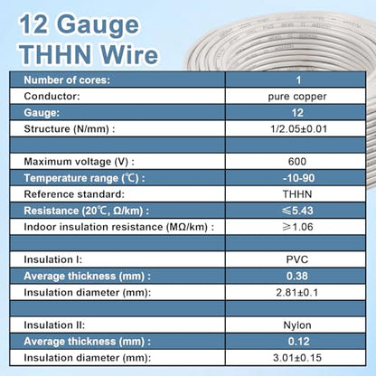 THHN Wire 12 Gauge 100FT (12 Gauge 100FT / White)