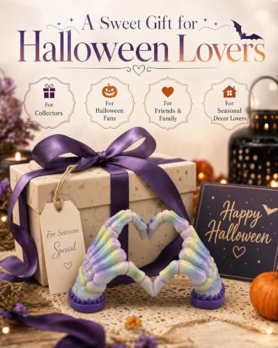 Halloween Decor Handmade 6.7'' Resin Heart Figurine (Pastel Skeleton Hand)