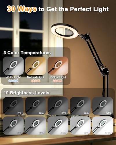 10X Magnifying Glass with Light and Clamp