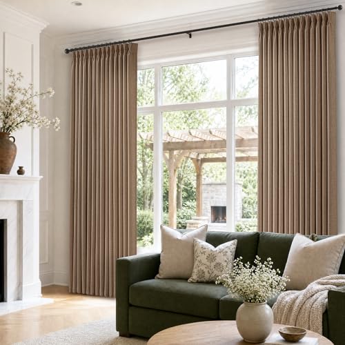 Pinch Pleated Rust Brown Linen Blend Semi Sheer Curtains 90 Inches Long (Rust Brown / 40"W x 90"L (Pack of 2))