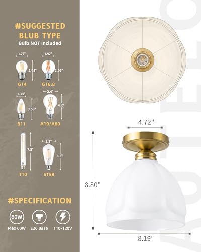 Glossy White Glass Close to Ceiling Light