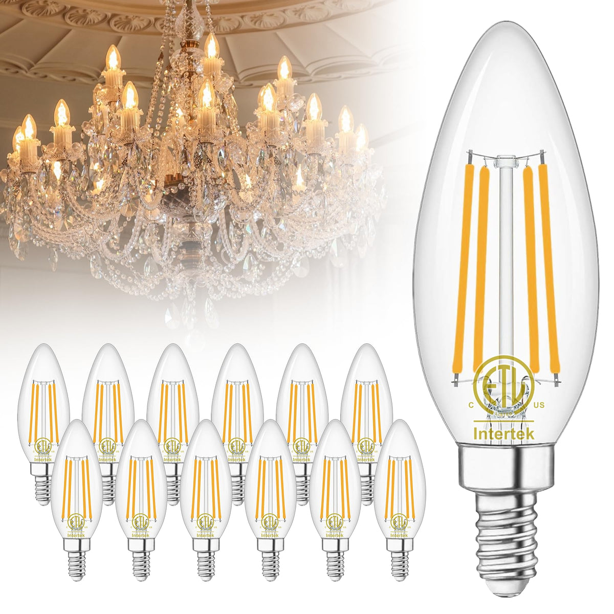 12 Pack E12 LED Light Bulbs for Chandelier 60W Equivalent 2700K Warm White (12 Count (Pack of 1))