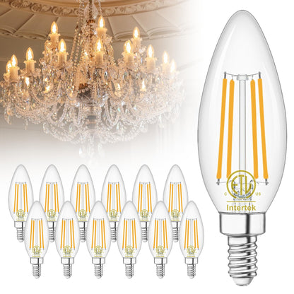12 Pack E12 LED Light Bulbs for Chandelier 60W Equivalent 2700K Warm White (12 Count (Pack of 1))