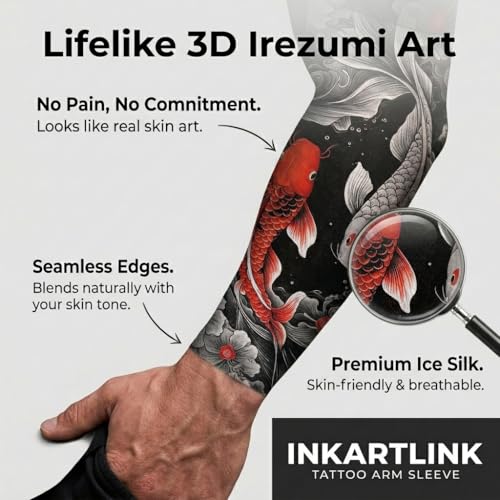 2 Pcs Koi Fish Tattoo Arm Sleeves (Koi Fish)