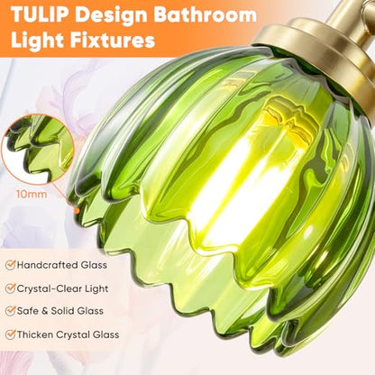 Bathroom Vanity Light with Green Tulip Glass Shade