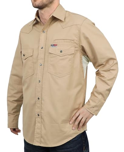 Mens Vented FR Shirts Pearl Snap 6.5oz Soft Canvas Breathable Mesh