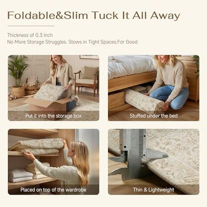 2x3 Beige Washable Area Rug Non Slip Retro Distressed Doormat (Distressed | Beige / 2' x 3' (Rectangular))