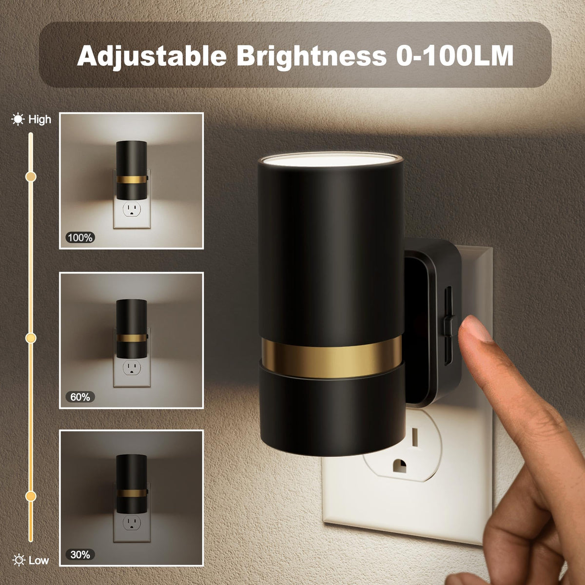 Night Lights Plug into Wall (Black-5000K / 2 Pack)