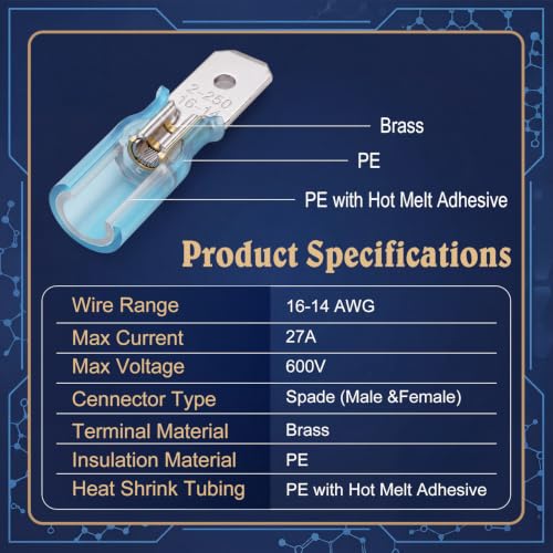 200 Pcs Heat Shrink Spade Connectors Kits AWG Female and Male Spade Terminals Electrical Quick Disconnect Wire Connectors for Watercraft