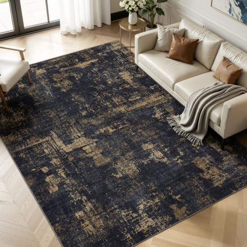 9x12 Washable Area Rug (Black & Gold / 9' x 12' (Rectangular))