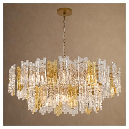 40" 12 Light Modern Art Ice Stick Crystal Chandelier (Amber & Clear Gold)