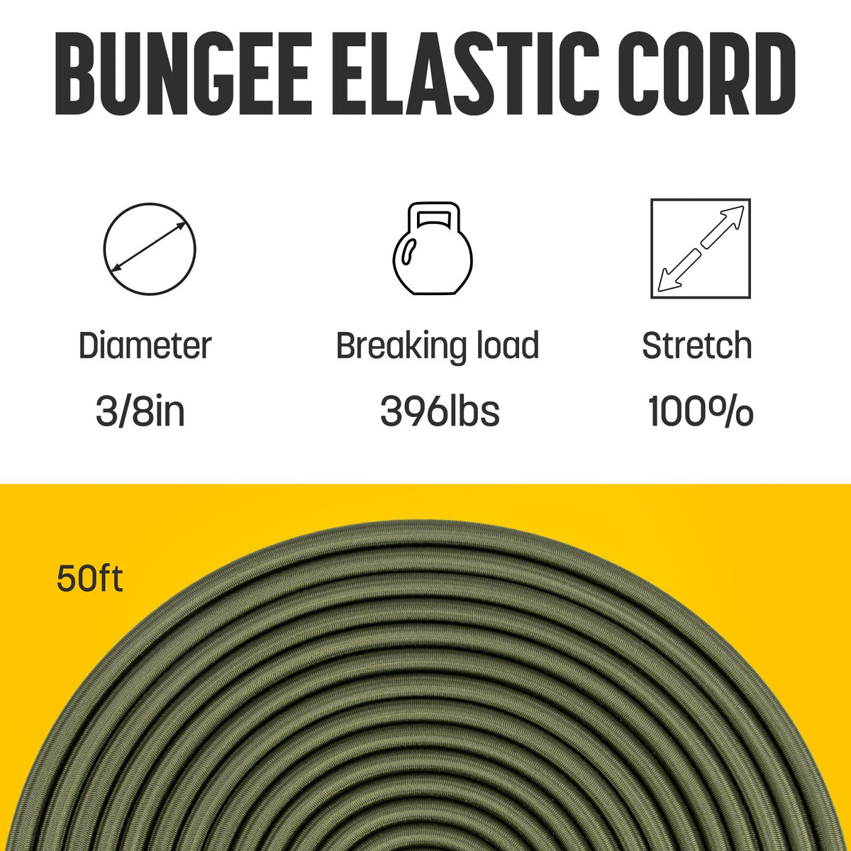 Bungee Cord 3 (Army Green / 3/8" x 50FT)